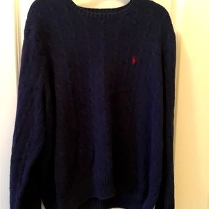 Polo Ralph Lauren navy blue silk cable knit men’s pullover.  Xxl